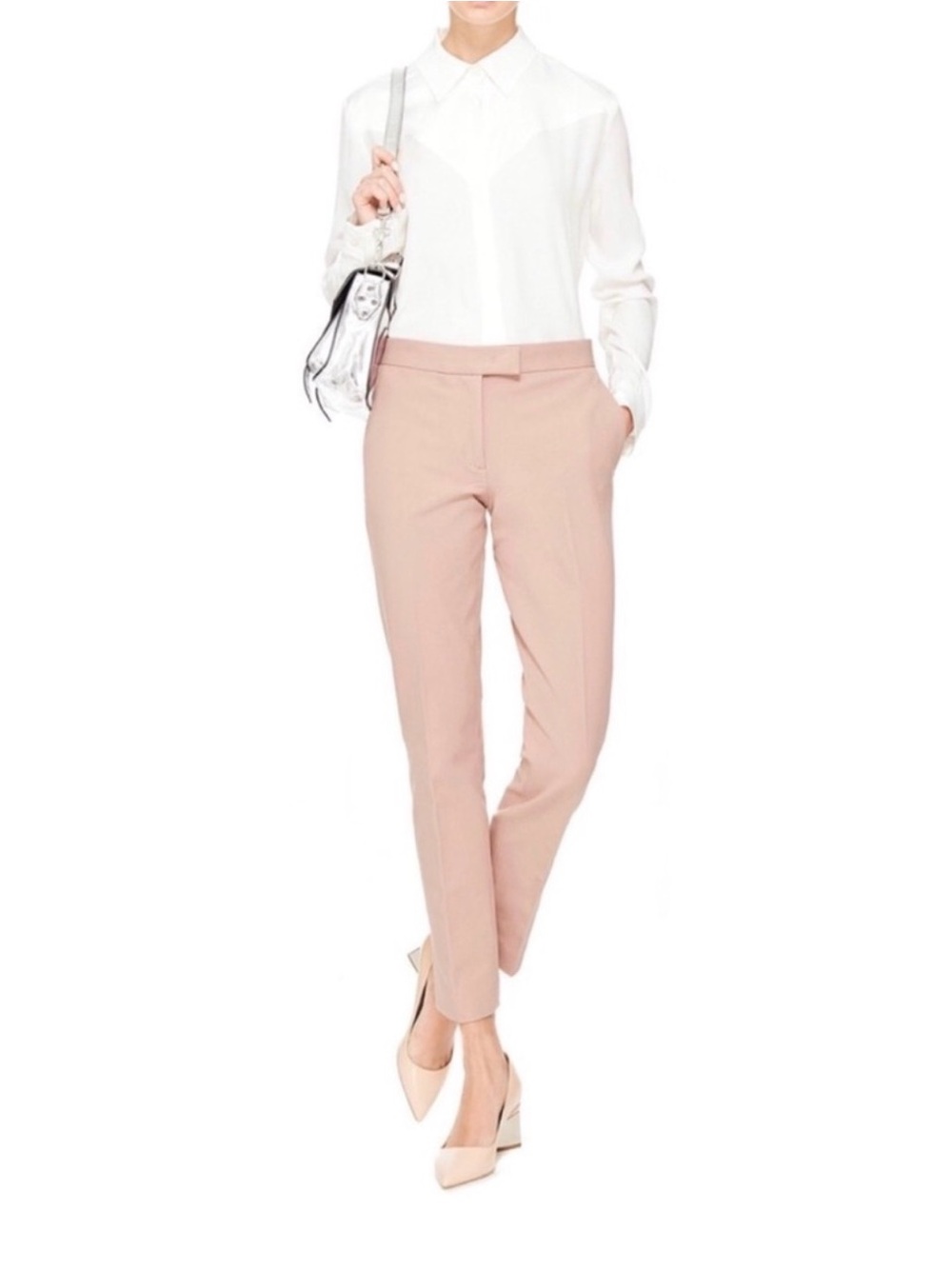 Joseph Gabardine Stretch Finley Trouser Pants Pink Pearl Quiet Luxury Preppy 42